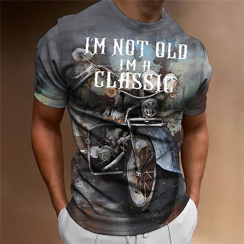 Motorcycle T-shirt Men 3D Car Print Short Sleeve Vintage Tops