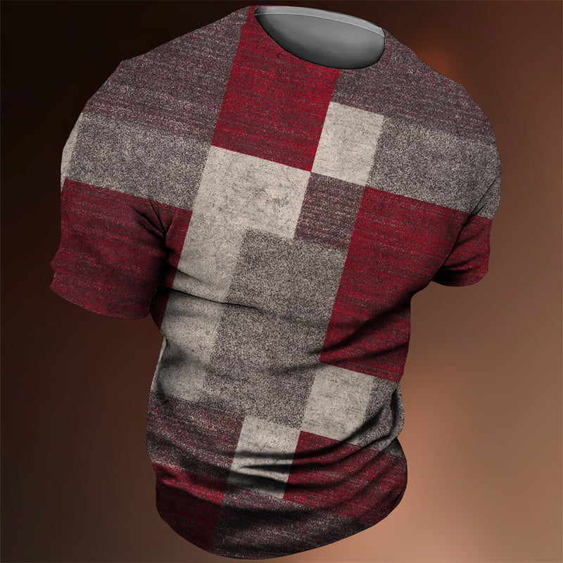 Vintage Men's T-shirt 3d Fashion Patchwork Print T Shirt