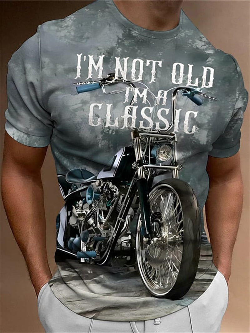 Motorcycle T-shirt Men 3D Car Print Short Sleeve Vintage Tops