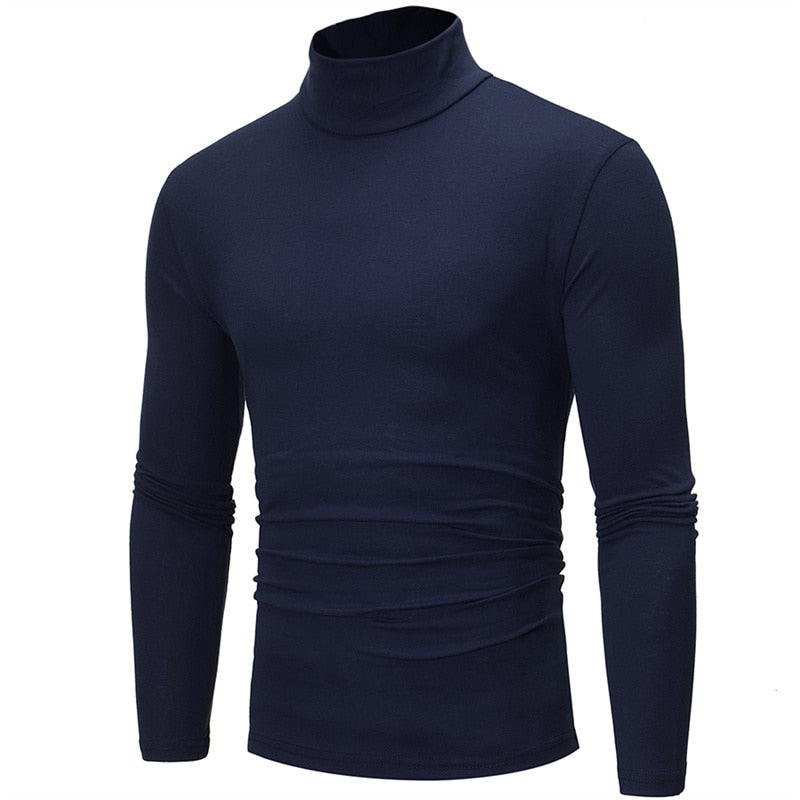 Fashion Men's Casual Slim Fit Basic Turtleneck High Collar Pullover