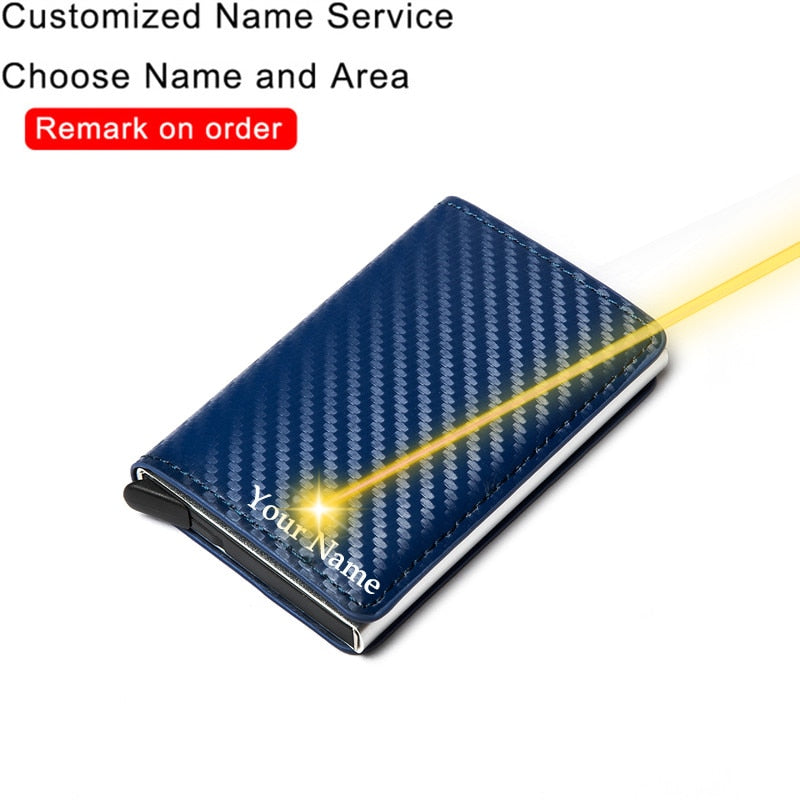 Customized Name Credit Card Holder Men Woman Smart Wallet RFID Cardholder Carbon Fiber Leather