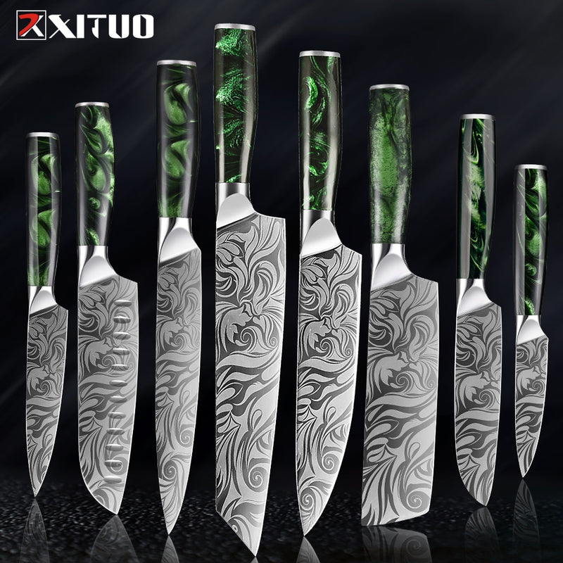 XITUO Kitchen Knife Set Japanese Chef Knives 7CR17 Stainless Steel Damascus Laser Slicing Santoku Cleaver 1-10pc Kitchen Knifes