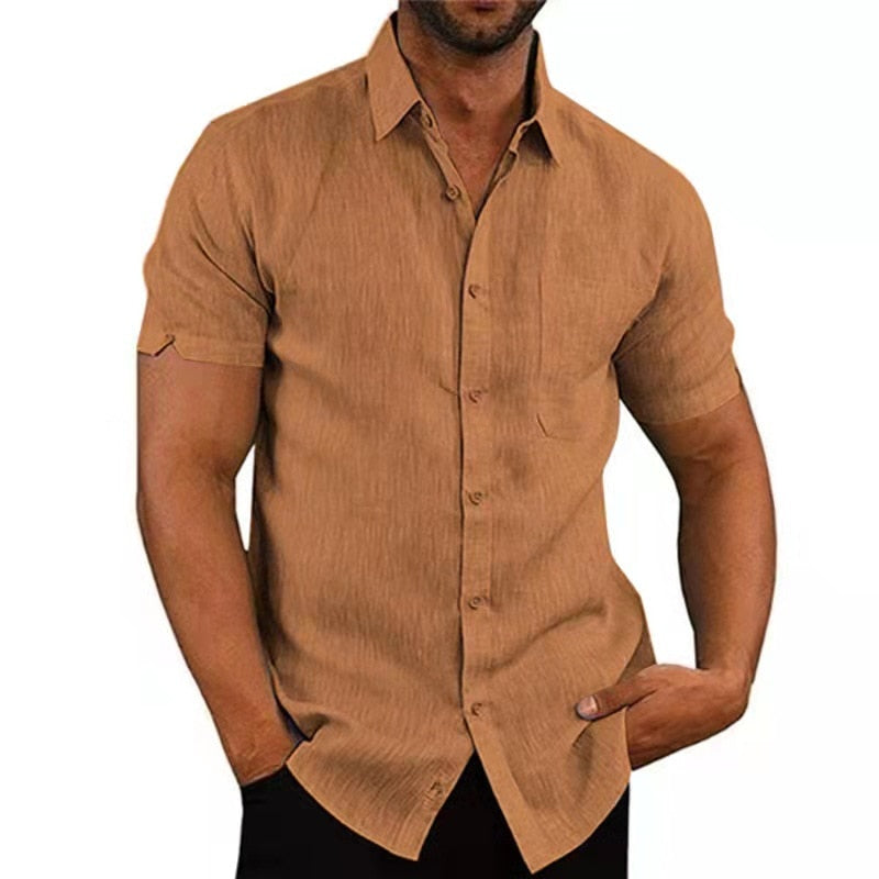 Summer Cotton Linen Shirts For Men Casual Short Sleeved Shirts Blouses Solid Turn-Down Collar Formal Beach Shirts Male Clothing