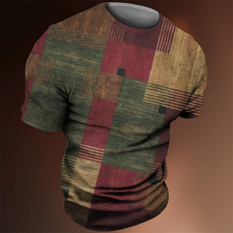 Vintage Men's T-shirt 3d Fashion Patchwork Print T Shirt