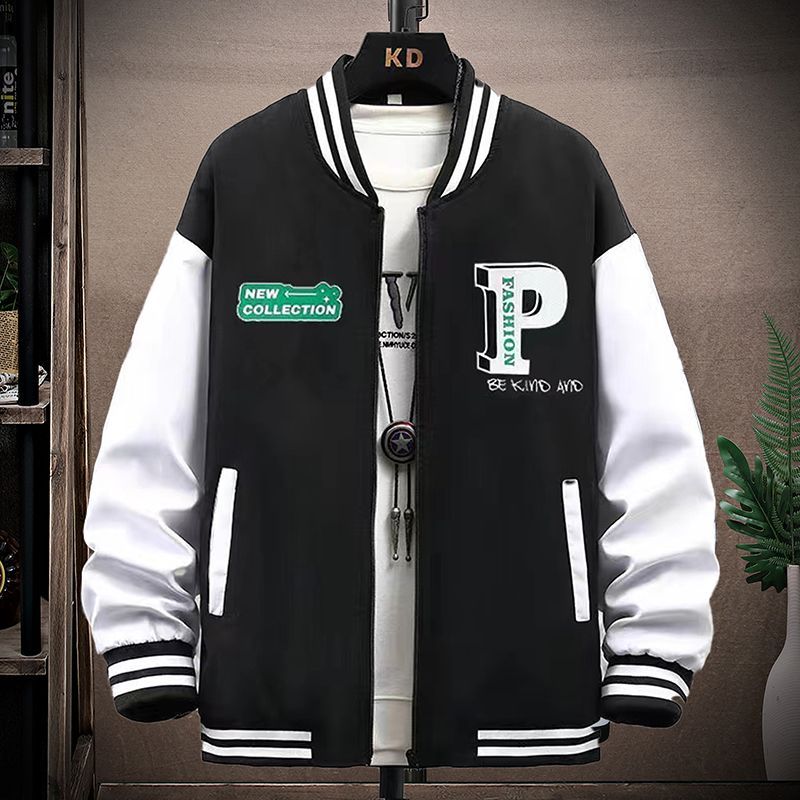 Spring and Autumn Coat Men's Jacket Baseball Suit Trend Handsome First Senior High School Coat Plus Velvet