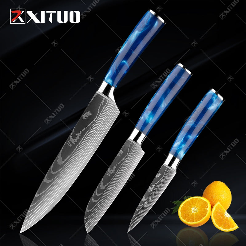 XITUO Kitchen Knife Set Japanese Chef Knives 7CR17 Stainless Steel Damascus Laser Slicing Santoku Cleaver 1-10pc Kitchen Knifes