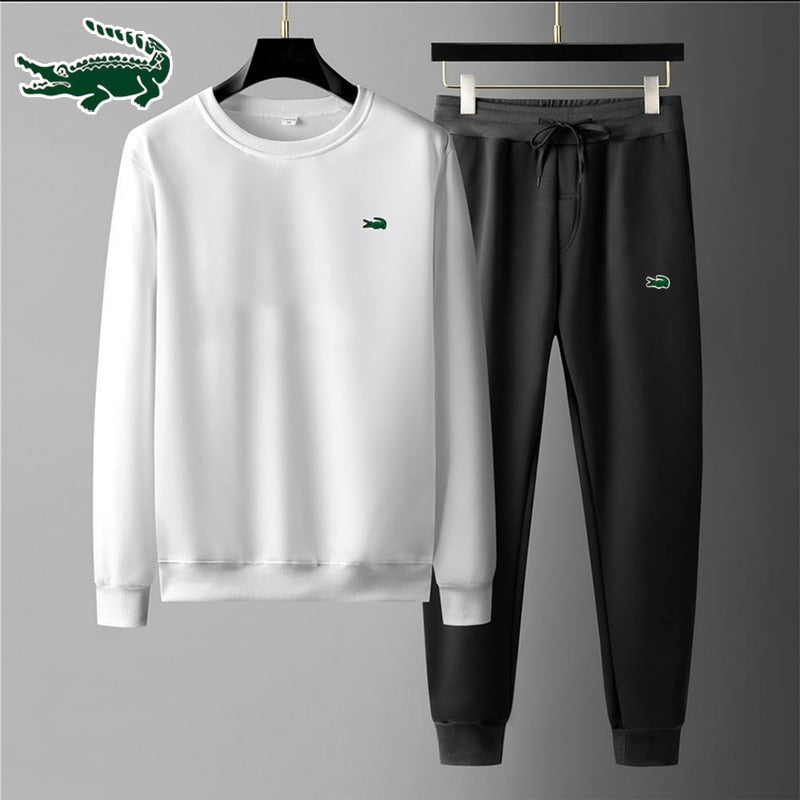 2023 New high-quality men's leisure sports round neck hoodless sweater pullover+outdoor running pants set