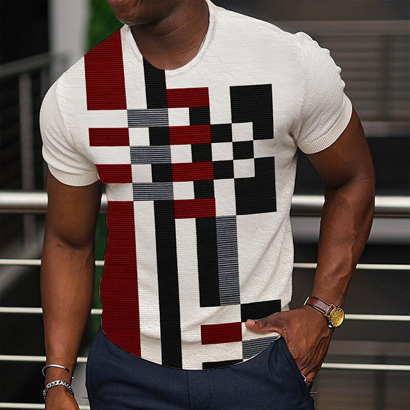 Vintage Men's T-shirt 3d Fashion Patchwork Print T Shirt