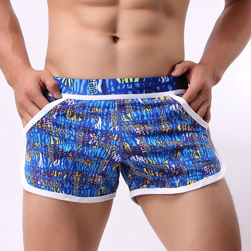 New Mens Shorts Cotton Men Homewear Flower Print Cuecas Underpants for Gay Plus Size Breathable Sexy Shorts Mens Fashion Shorts