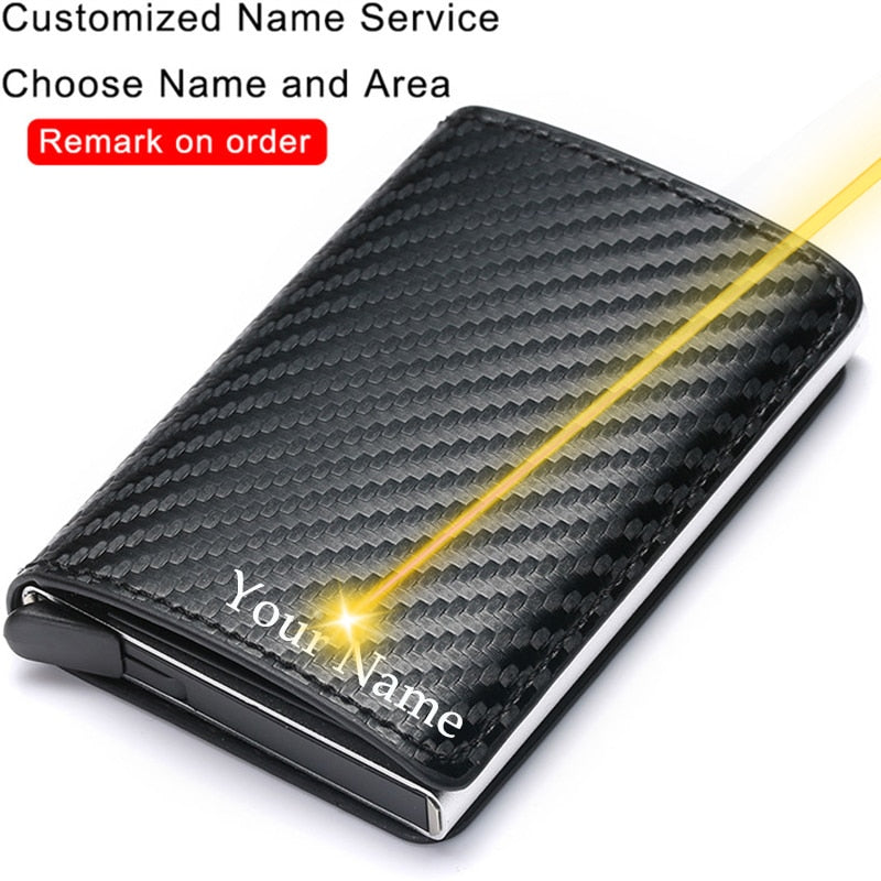 Customized Name Credit Card Holder Men Woman Smart Wallet RFID Cardholder Carbon Fiber Leather