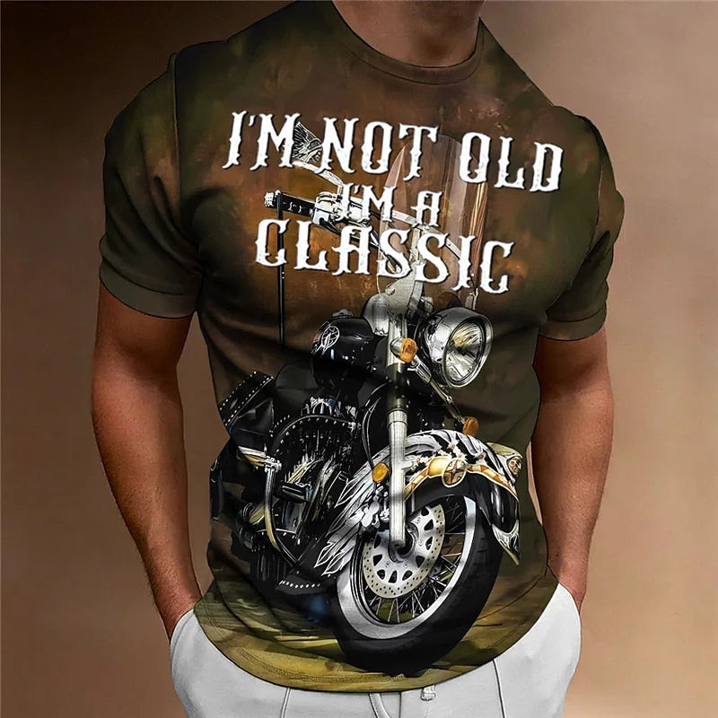 Motorcycle T-shirt Men 3D Car Print Short Sleeve Vintage Tops