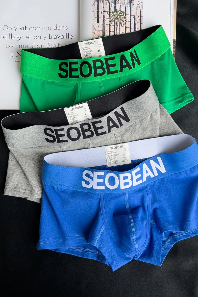 3pcs/lot Men's underwear cotton boxer shorts Summer breathable Japanese style solid color U bag Comfortable youth