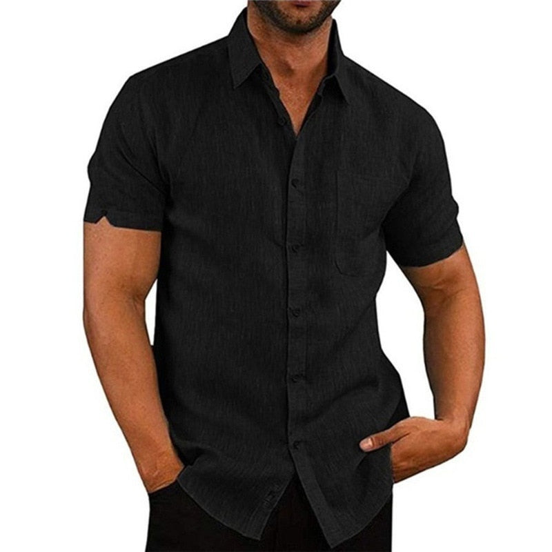 Summer Cotton Linen Shirts For Men Casual Short Sleeved Shirts Blouses Solid Turn-Down Collar Formal Beach Shirts Male Clothing