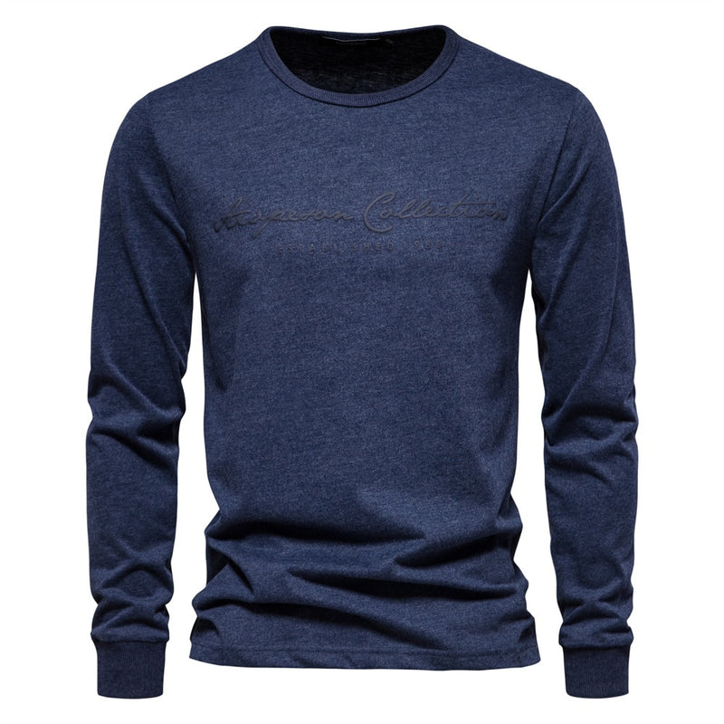 AIOPESON 100% Cotton Long Sleeve Men's T-shirt Solid Color Letter Print Casual T shirts for Men New Spring Tops Tee Men Clothing