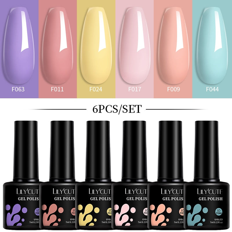 LILYCUTE 6Pcs/Set Macaron Gel Nail Polish Set