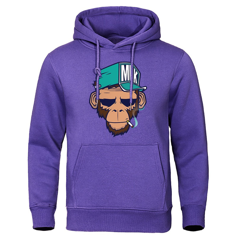 Personality Smoking Monkey Hoodie Mens Fashion Warm Sweatshirt Hip Hop