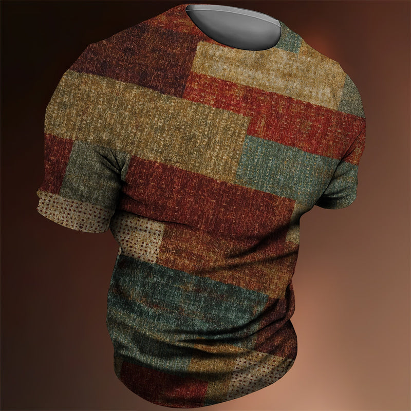 Vintage Men's T-shirt 3d Fashion Patchwork Print T Shirt