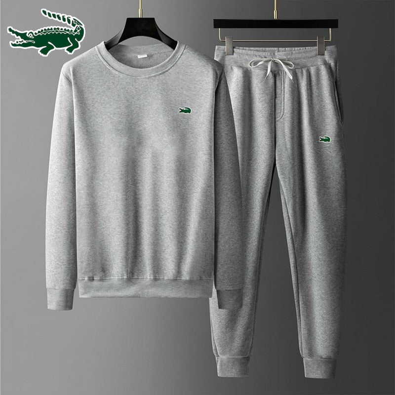 2023 New high-quality men's leisure sports round neck hoodless sweater pullover+outdoor running pants set