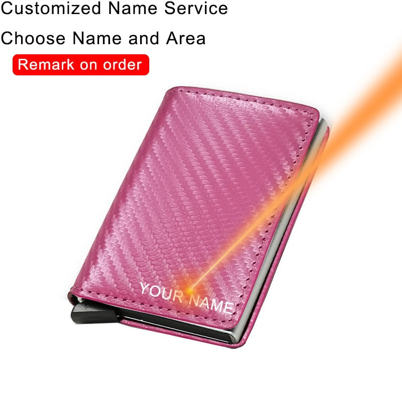 Customized Name Credit Card Holder Men Woman Smart Wallet RFID Cardholder Carbon Fiber Leather