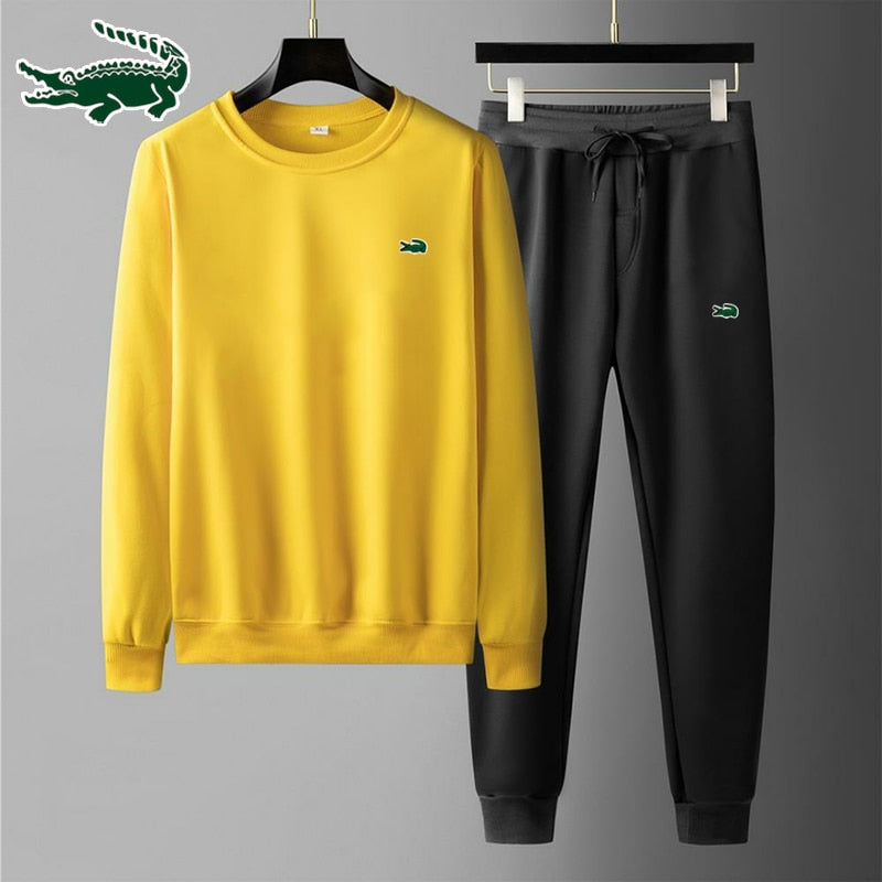 2023 New high-quality men's leisure sports round neck hoodless sweater pullover+outdoor running pants set