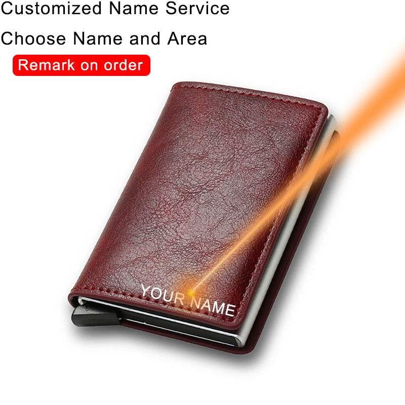 Customized Name Credit Card Holder Men Woman Smart Wallet RFID Cardholder Carbon Fiber Leather