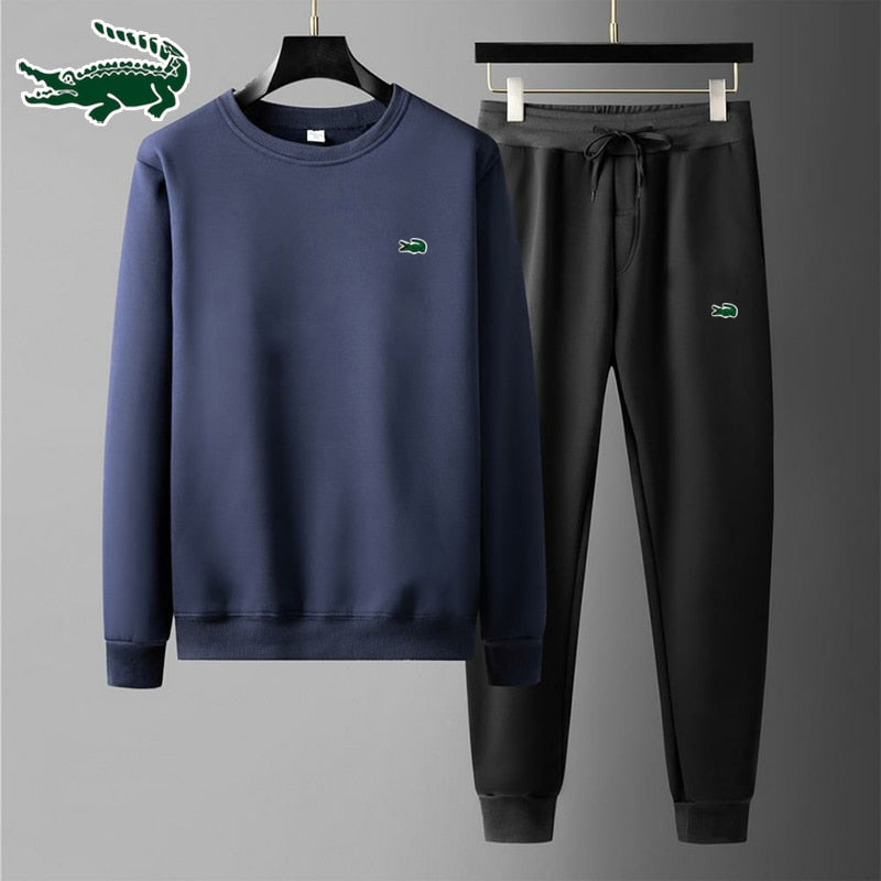 2023 New high-quality men's leisure sports round neck hoodless sweater pullover+outdoor running pants set