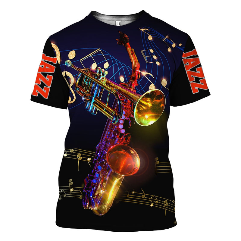 Jazz Men's T-Shirt 3D Print Sax Guitar Clarinet T Shirt Classic