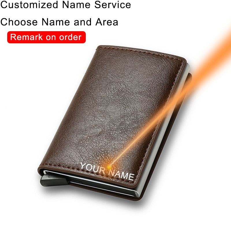 Customized Name Credit Card Holder Men Woman Smart Wallet RFID Cardholder Carbon Fiber Leather Wallet Money Clip Purse Card Case