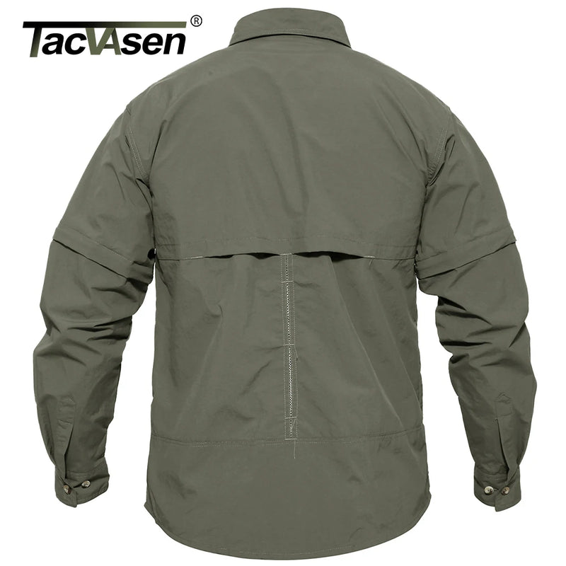 TACVASEN Men's Quick Dry Clothing Lightweight Nylon Shirt Tactical Shirt Summer Removable Long Sleeve Work Hunt Hiking Shirts