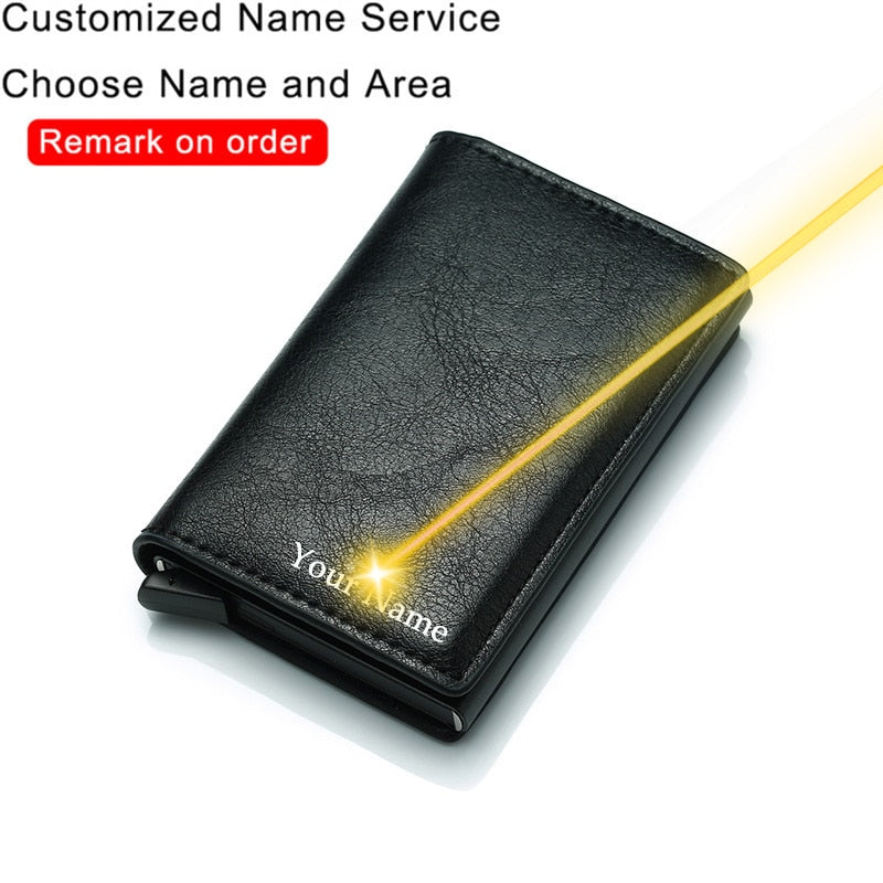 Customized Name Credit Card Holder Men Woman Smart Wallet RFID Cardholder Carbon Fiber Leather