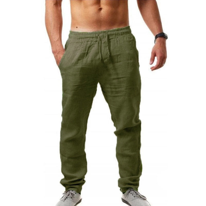 Men's Cotton Linen Pants Summer Solid Color Breathable