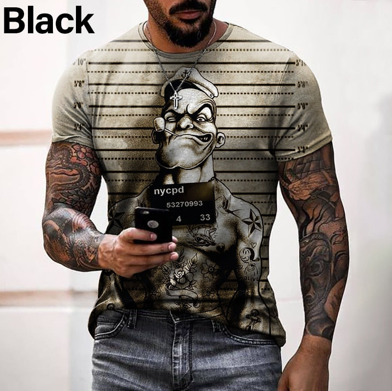 Men's Vintage T-shirt Loose O Neck Sailor 3D Pattern Short Sleeve Street Casual Hip Hop Top and T-shirt Men's Clothing 6XL