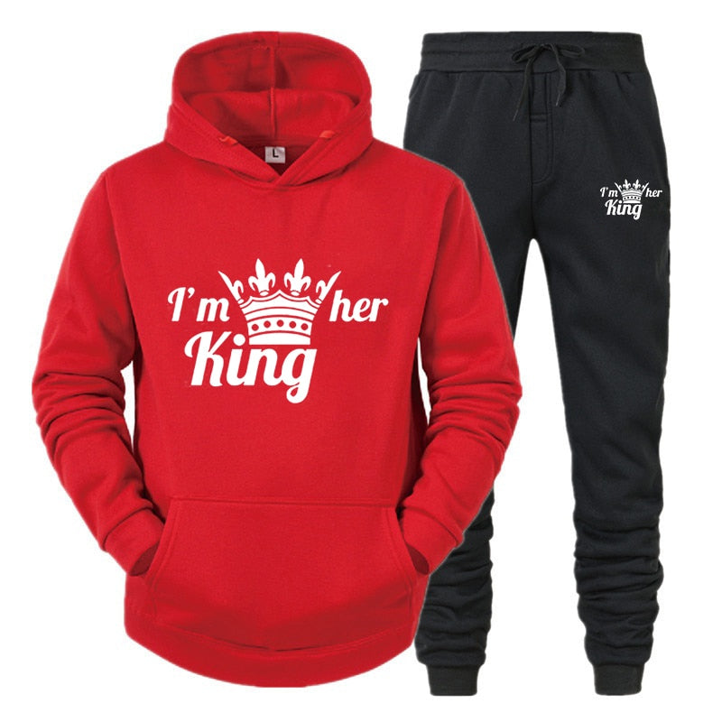 Lover Tracksuit Hoodies Printing QUEEN KING Couple Sweatshirt Plus Size Hooded Clothes Hoodies Women Two Piece Set