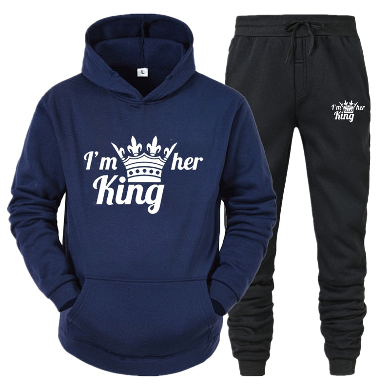 Lover Tracksuit Hoodies Printing QUEEN KING Couple Sweatshirt Plus Size Hooded Clothes Hoodies Women Two Piece Set