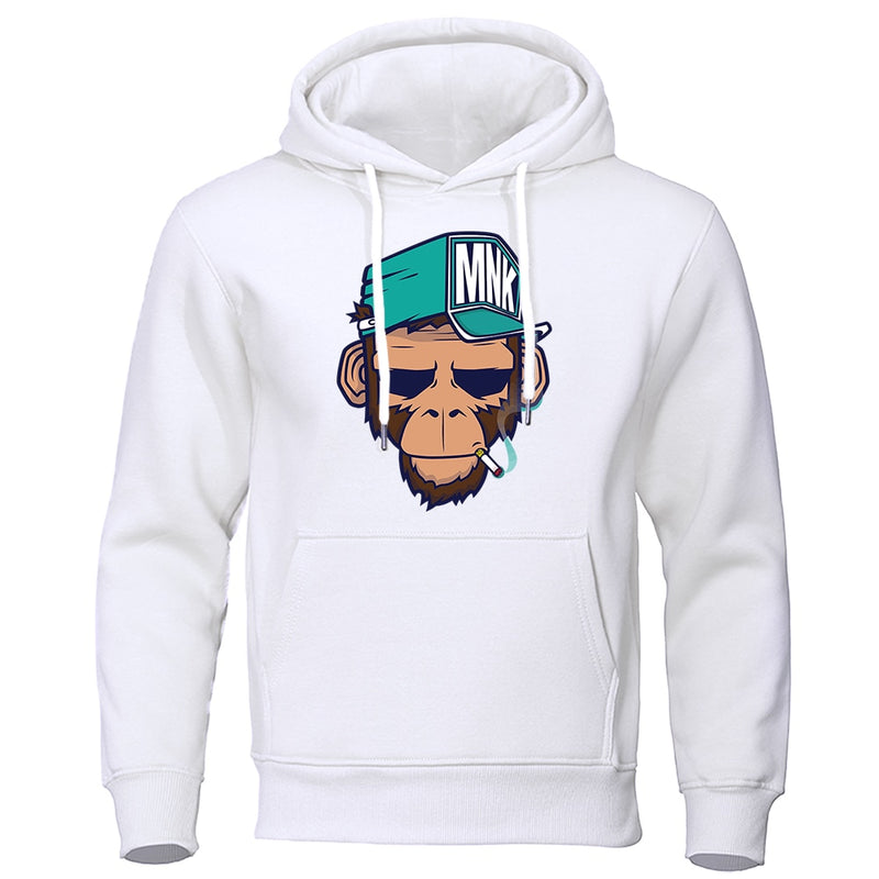 Personality Smoking Monkey Hoodie Mens Fashion Warm Sweatshirt Hip Hop