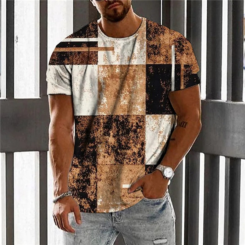 Vintage Men's T-shirt 3d Fashion Patchwork Print T Shirt