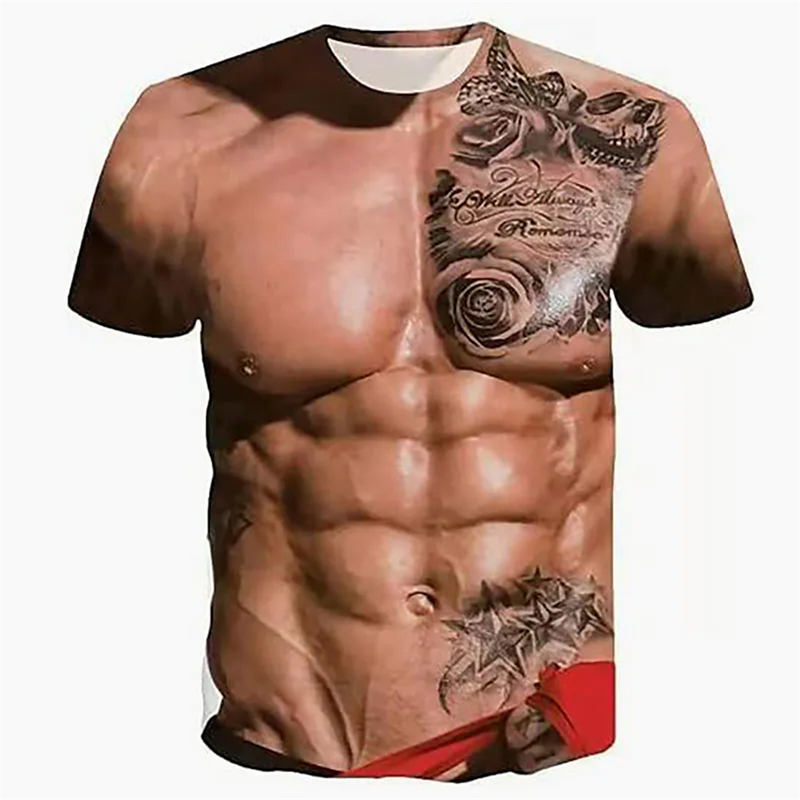 Men's Fashion Funny Muscular Men T-Shirt 3D Printing