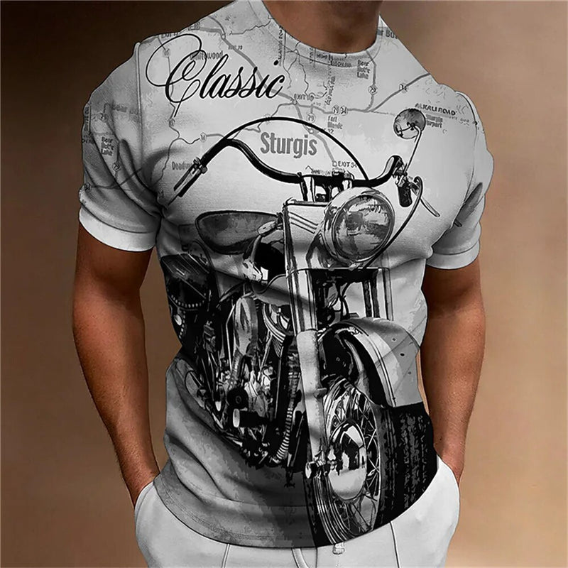 Motorcycle T-shirt Men 3D Car Print Short Sleeve Vintage Tops