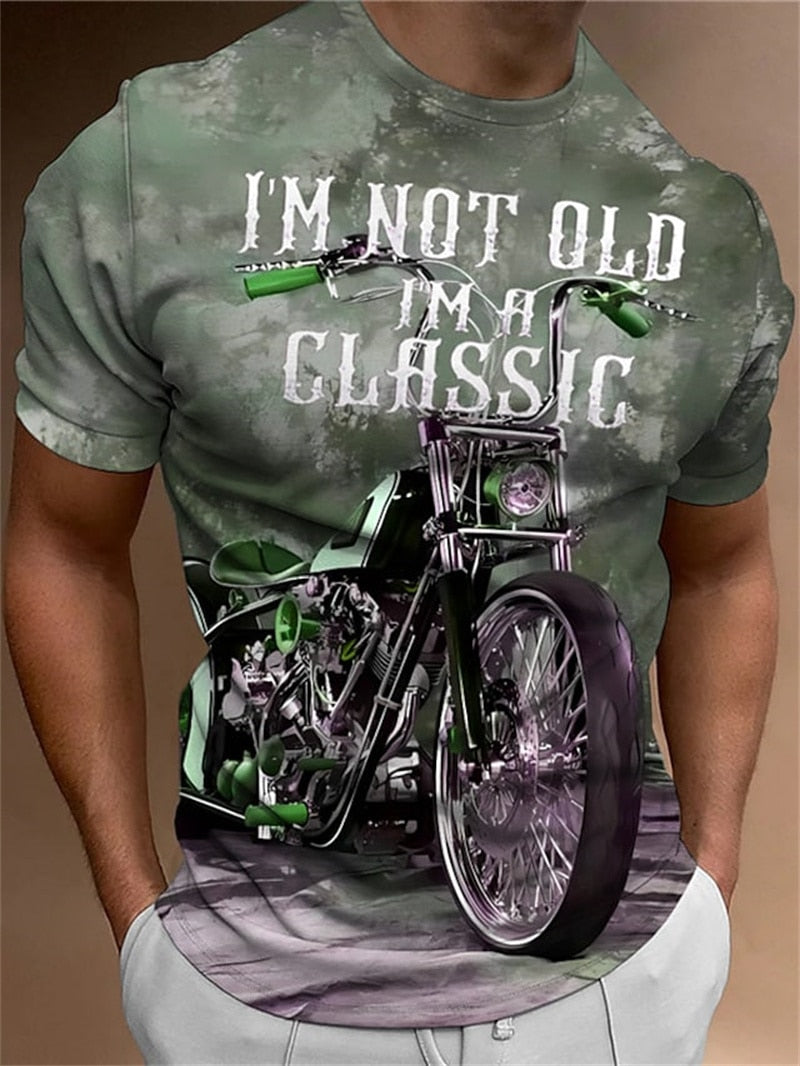 Motorcycle T-shirt Men 3D Car Print Short Sleeve Vintage Tops