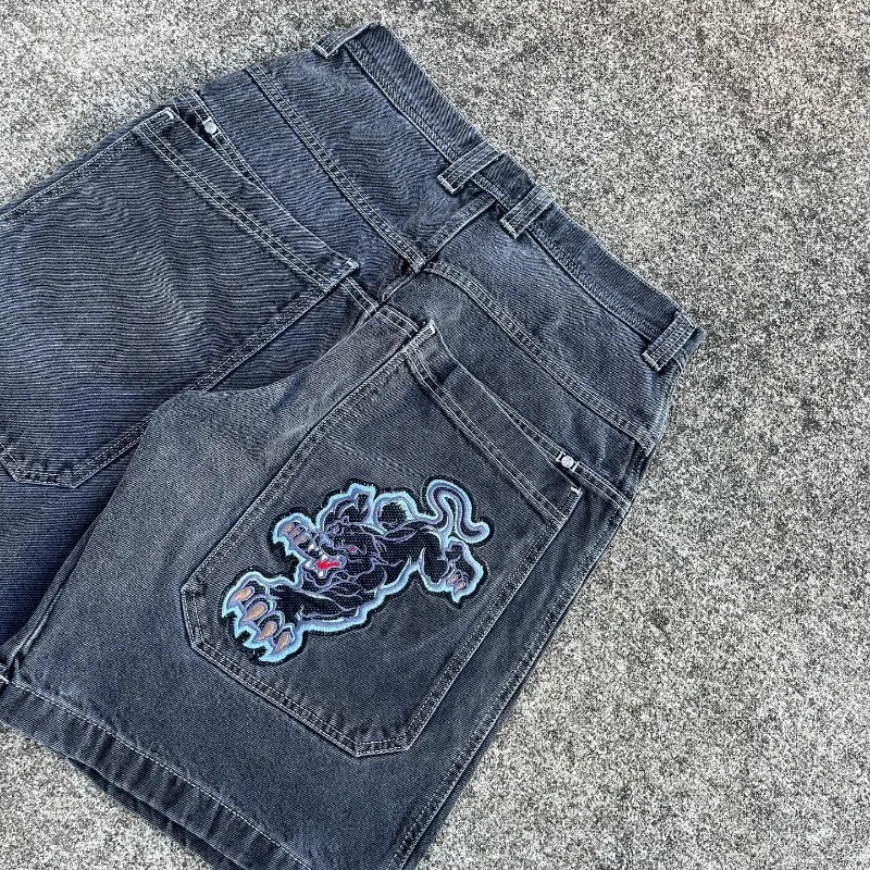 JNCO baggy Denim Shorts Harajuku Y2K jeans Hip Hop vintage pattern Summer New Men Women Gothic Men Basketball Shorts Streetwear