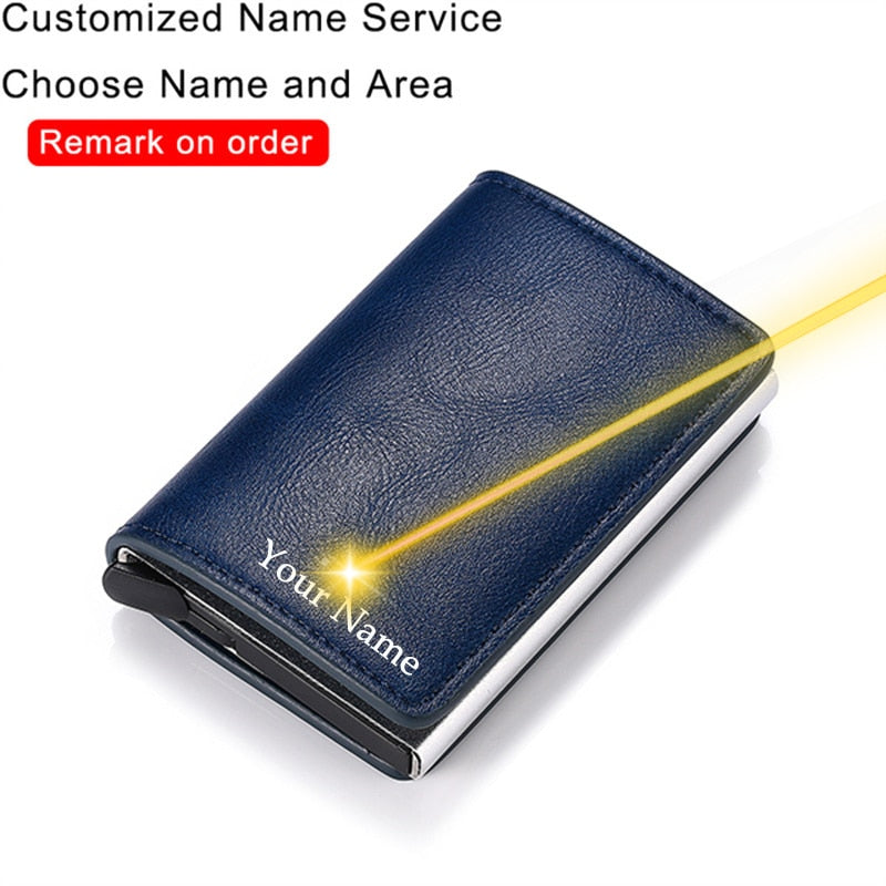 Customized Name Credit Card Holder Men Woman Smart Wallet RFID Cardholder Carbon Fiber Leather