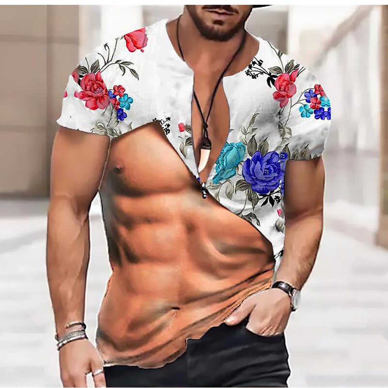 Men's Fashion Funny Muscular Men T-Shirt 3D Printing