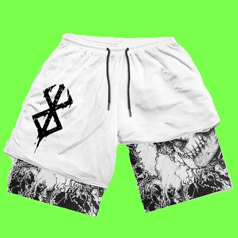 Y2K Summer Men Streetwear Anime High Waist Oversize Breathable Gym Short Pants Training Fitness Workout Track Shorts Clothes