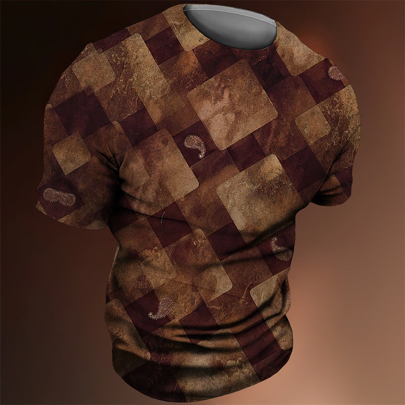 Vintage Men's T-shirt 3d Fashion Patchwork Print T Shirt