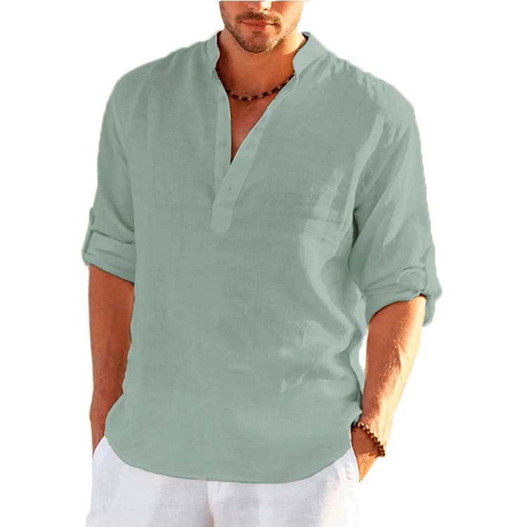 New Men's Linen Long Sleeve T-Shirt Solid Color Loose Casual Shirt Long Sleeve Cotton Linen Shirt