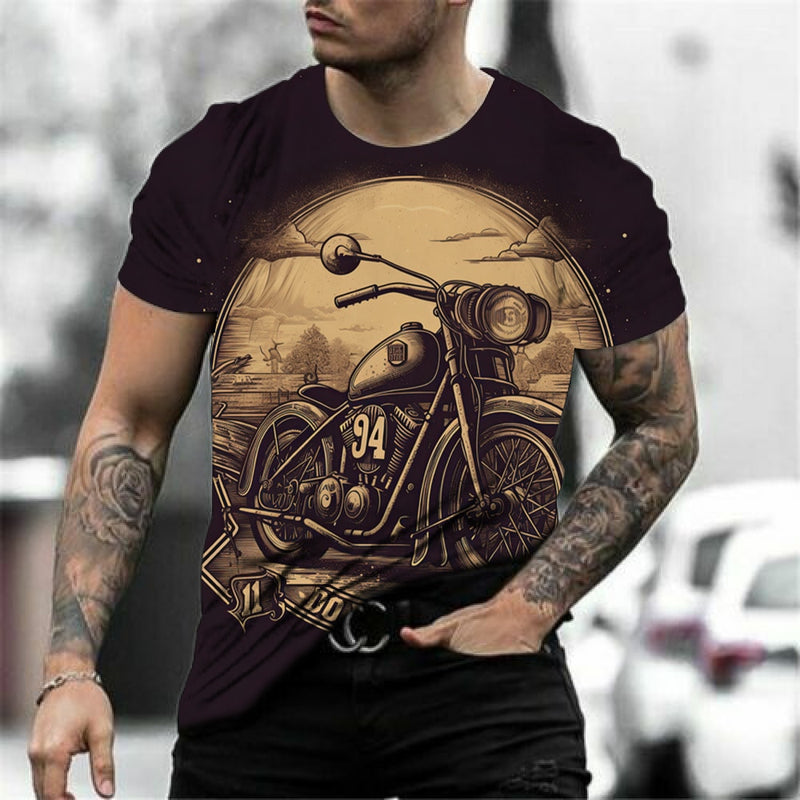 Motorcycle T-shirt Men 3D Car Print Short Sleeve Vintage Tops