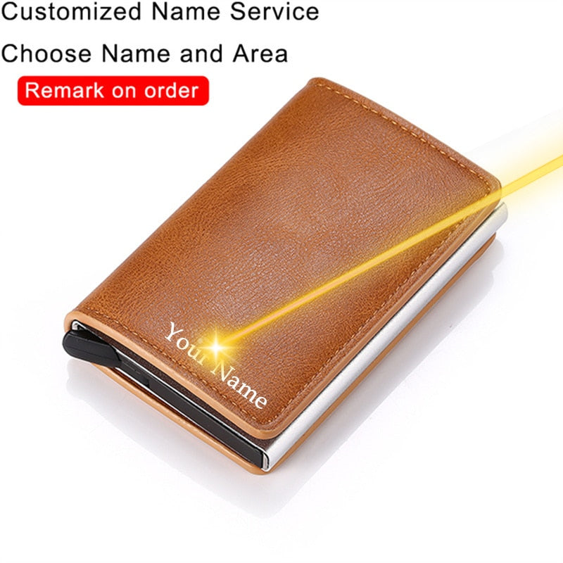 Customized Name Credit Card Holder Men Woman Smart Wallet RFID Cardholder Carbon Fiber Leather