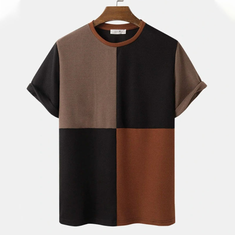 Patchwork Shirt Simple Men's T-shirt Striped Print Short Sleeve