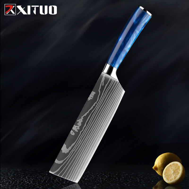 XITUO Kitchen Knife Set Japanese Chef Knives 7CR17 Stainless Steel Damascus Laser Slicing Santoku Cleaver 1-10pc Kitchen Knifes