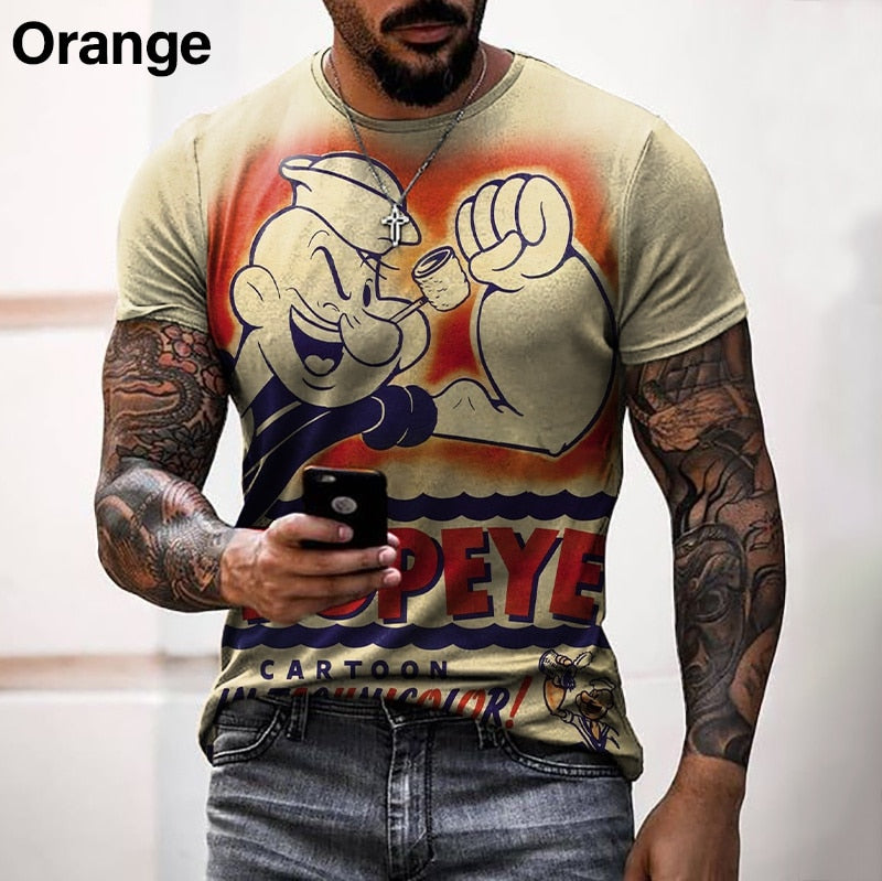 Men's Vintage T-shirt Loose O Neck Sailor 3D Pattern Short Sleeve Street Casual Hip Hop Top and T-shirt Men's Clothing 6XL